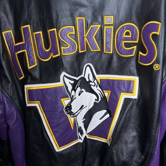 Vintage 90s UW Huskies Leather Jacket Medium - Picture 6 of 9